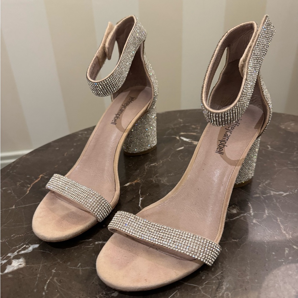 Jeffrey Campbell Laura Crystal Embellished Nude Suede Rhinestone Heels
